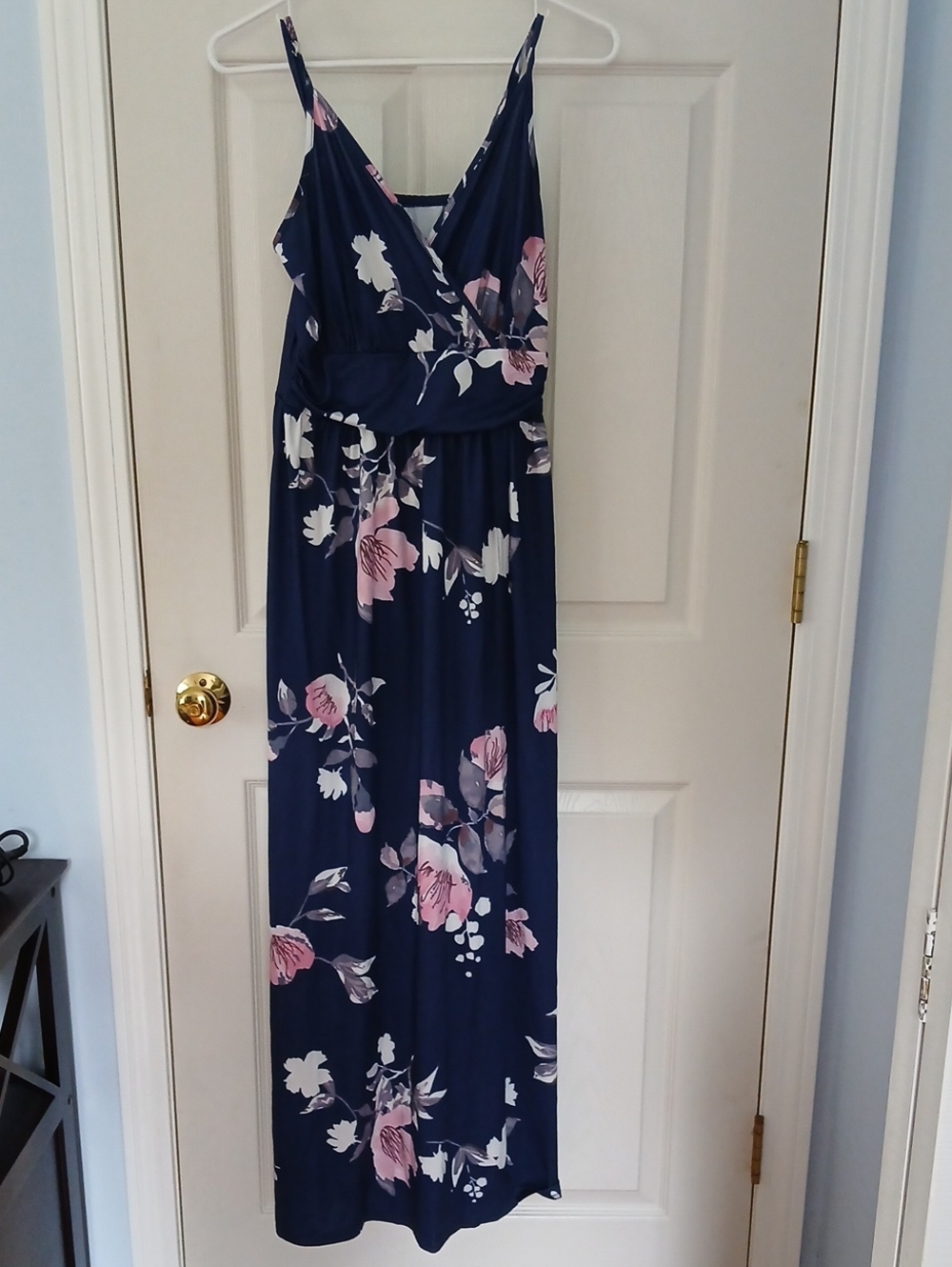 Navy Floral Maxi Dress with Pink & White Blooms